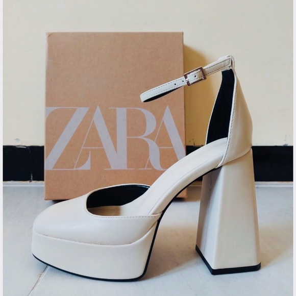 Zara Shoes | Chunky Platform Heeled Sandals Color: Cream/White Size: 6.5 - Picture 11 of 11